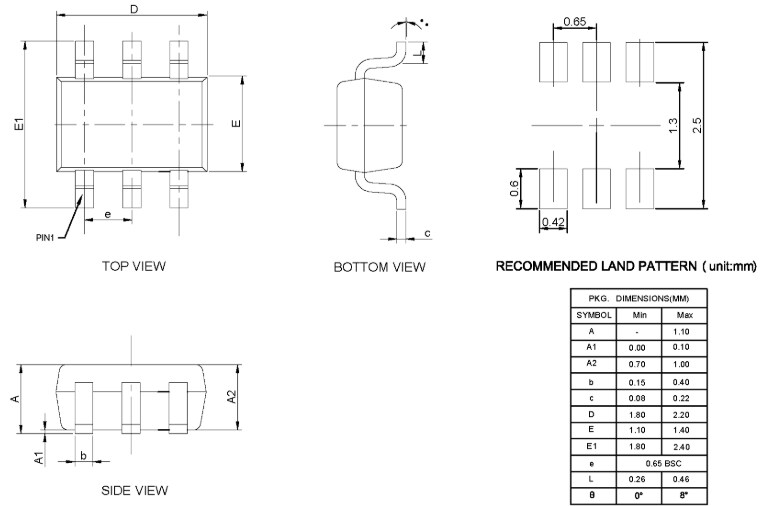 Mechanical Drawing - Diodes Incorporated PSMUX1247/1248 Analog Switch ICs